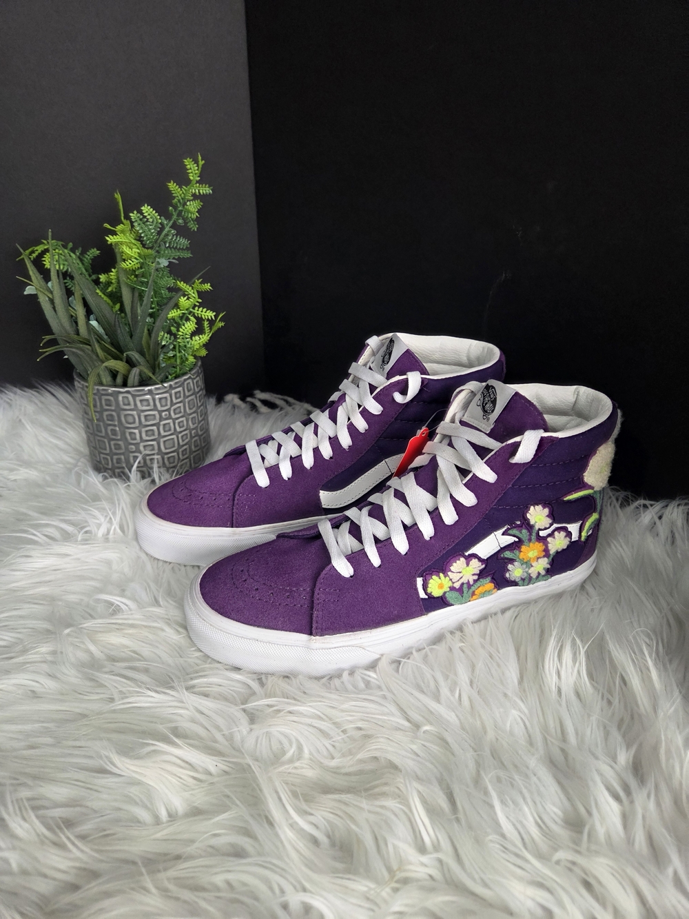 NWT Vans Sk8-Hi Suede/canvas Purple Sneakers with Floral Embroidery Women's 9.5